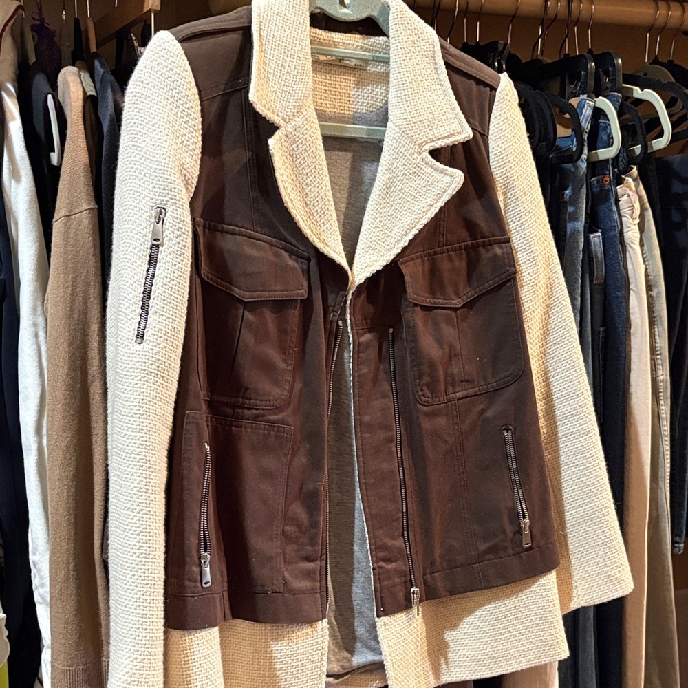 Zara Cream and Brown Textured Jacket
